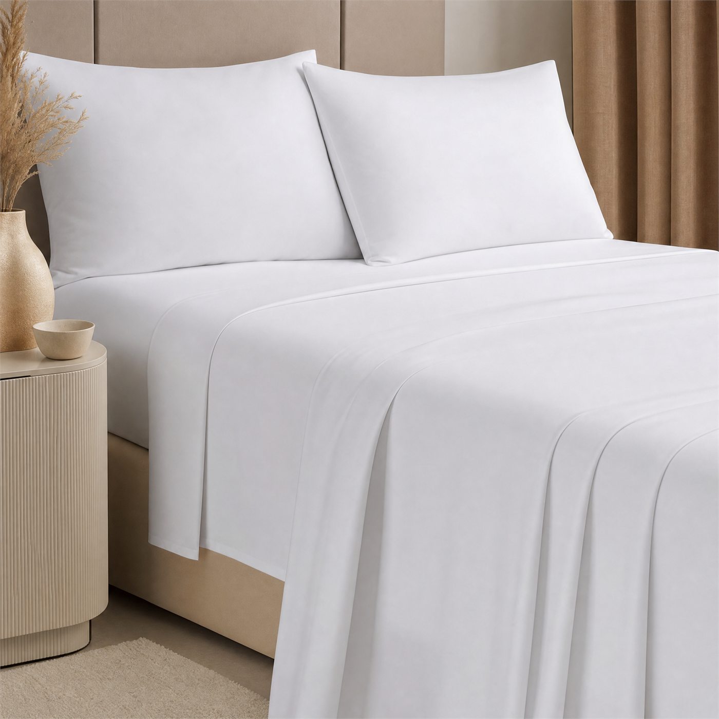 100% Cotton Luxury White Hotel Sateen Bed Sheets